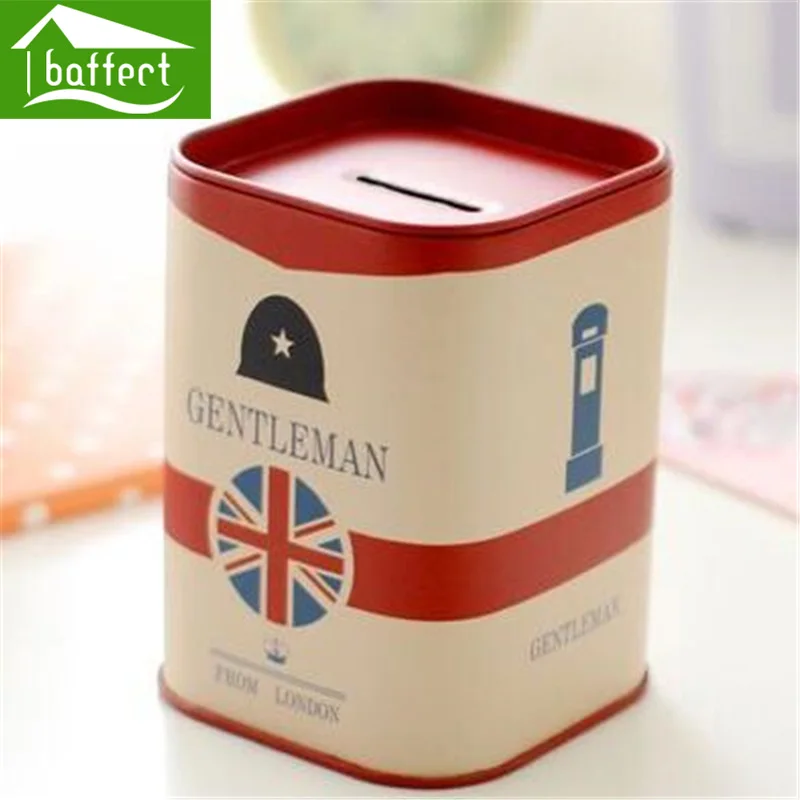 Square Shaped Piggy Bank Metal Coin Bank Money Box Figurines Saving