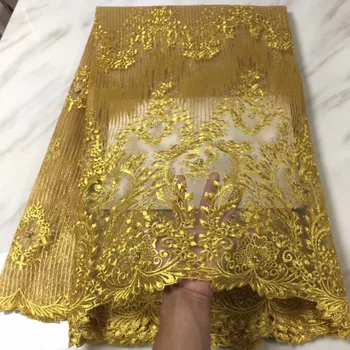 

Wholesale Embroidery applique beads Lace Fabric High Quality Gold 3d flower African Lace Fabrics 2018 Nigerian Lace Fabrics