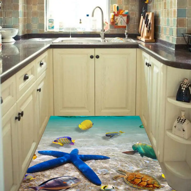 

Creative Realism 3D Beach Floor Wall Stickers Removable Mural Decals Vinyl Art Living Room Decors Seaview m27 30+