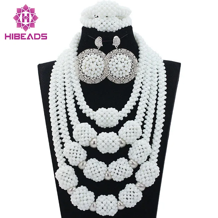 

Новый дизайн, Свадебный комплект ювелирных изделий из африканских бусин в нигерийском стиле, бисер ручной работы для женского костюма, модное ожерелье, Горячая Бесплатная доставка ABL525