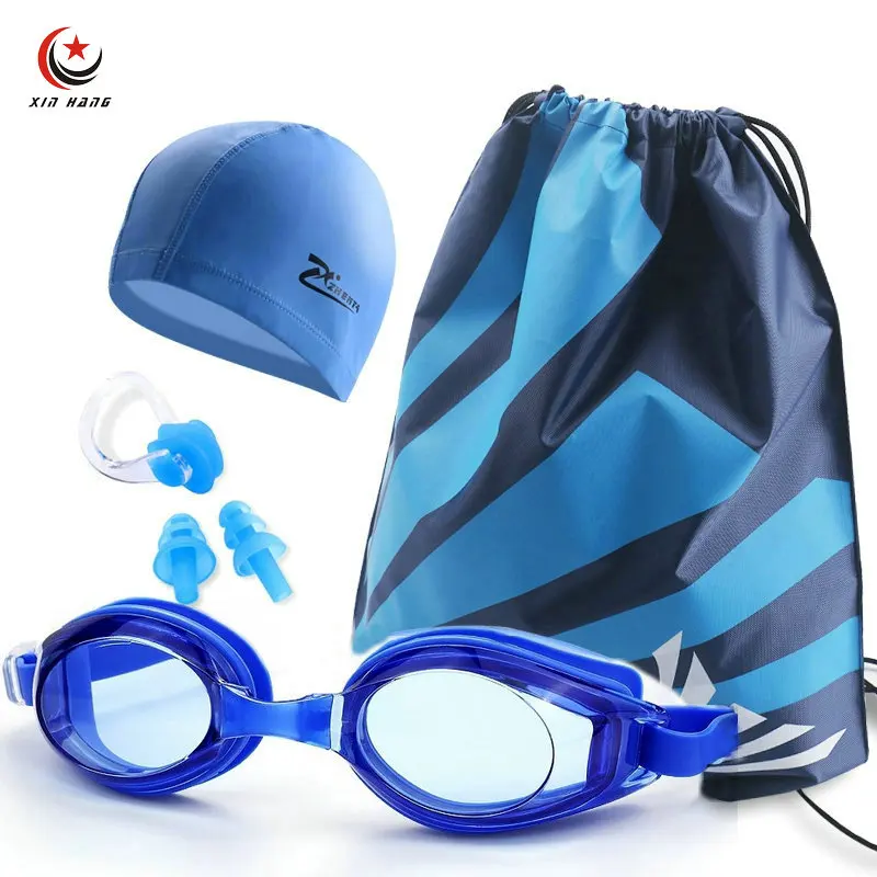 

A Set 4pcs Unisex Swimming Goggles Mens PU Swim Cap Waterproof Womens Anti-fog UV Protection Myopia Swim Glasses Surfing Eyewear