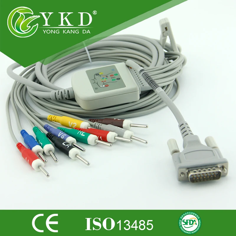 

Free shipping Schiller One-Piece 10 Leads 12-channel ECG EKG Cable with Din 3.0 plug 10k resistance