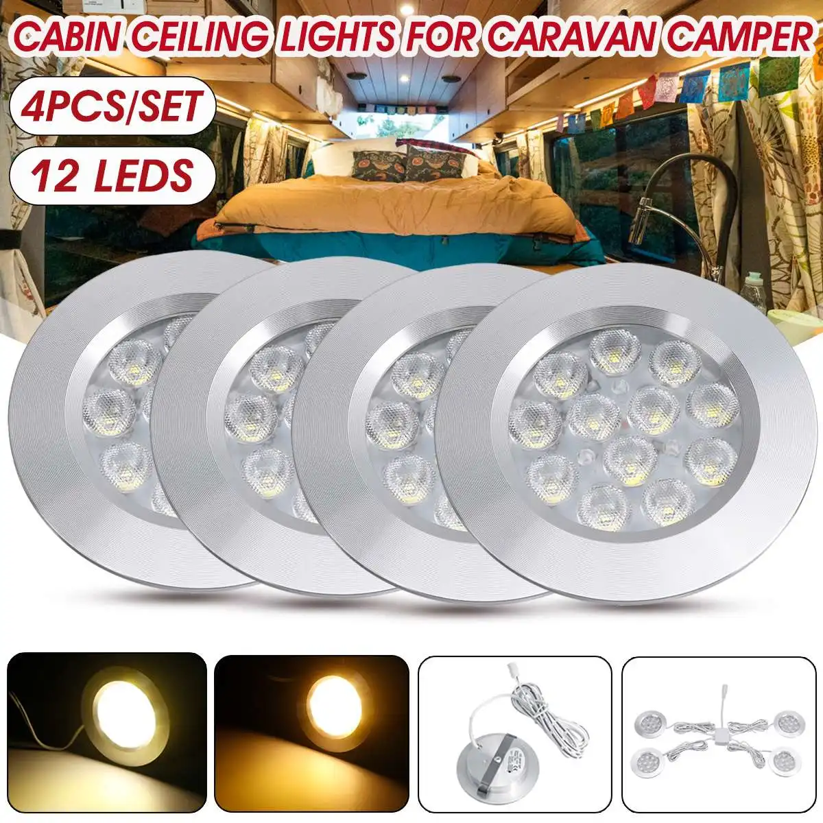 

4pcs LED Downlight Spotlight 3W Round Recessed Ceiling Lamp 12V LED Interior Lighting For RV Motorhome Caravan Boat
