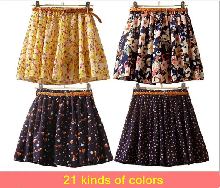 Hot sale ,16 Colors Pleated Floral Chiffon Women Ladies Cute Mini Skirt ...