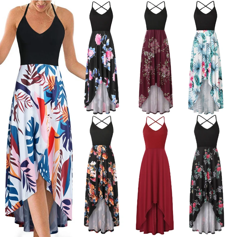 

Asymmetrical Casual Dress Sexy Spaghetti Strap Backless Holiday Long Dress Summer Ladies Sundress Female Vestidos Plus Size 2XL
