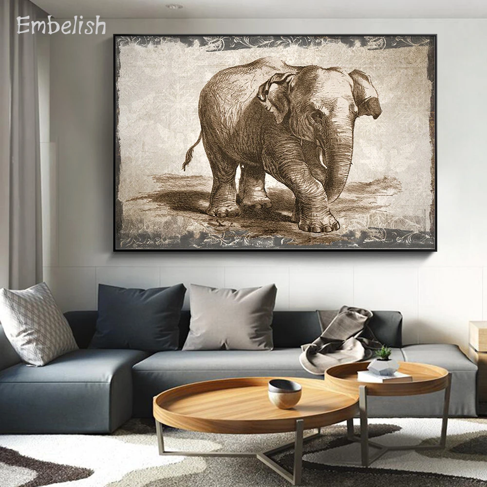 Embelish 1 Pieces Big Size Still Life Elephant Animals Wall Art Pictures For Living Room Modern Home Decor HD Canvas Paintings | Дом и сад