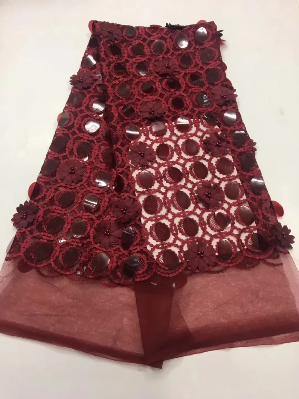 

Nigerian Lace Fabrics For Wedding 2018 New African French Lace Fabric High Quality 3D Sequins Lace,Red Beaded Lace Applique