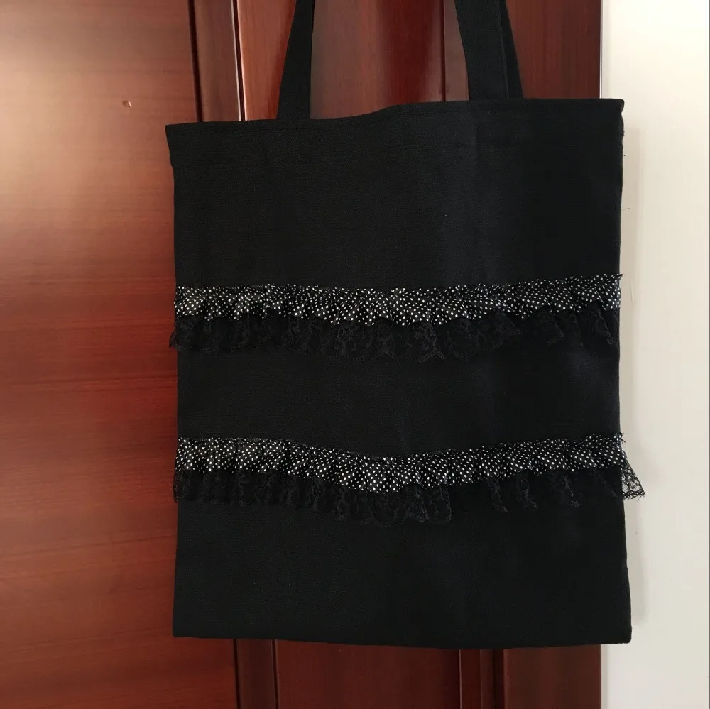 YILE модный уникальный черный хлопковый холст хозяйственная сумка на плечо плиссированная отделка 715a