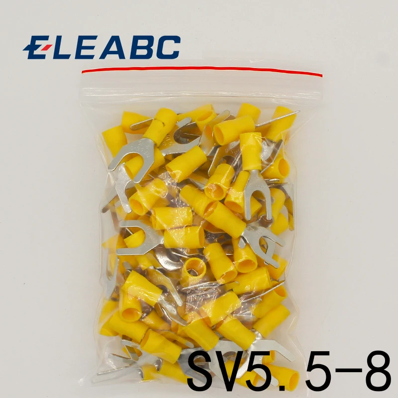 SV5.5-8 желтый клеммный кабель провода разъем 50 шт. Изолированная вилка зажимы для проводов разъем электрические клеммы проводка SV5-8 SV
