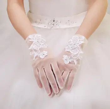 

Women's elegant white color embroidery mesh glove female spring summer sunscreen transparent lace glove R1485