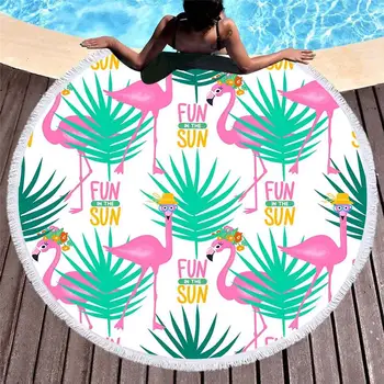 

2019 Round Beach Towel Cute Printed Flamingo Large Round Bath Shower Towel With Tassels Thick And Soft Bath Towel Yoga Mat