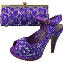 Замечательный высокая обувь на каблуке Сумочки в комплекте серии Африканский обувь сумочка со стразами вечерние 1308-L16 фиолетовый