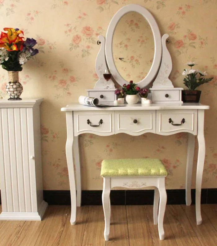 Compare Prices On Vanity Bedroom Furniture Online Ping Queen Anne White Make Up Table Dresser Vanity Set Swivel Oval Mirror With Stool Wood
