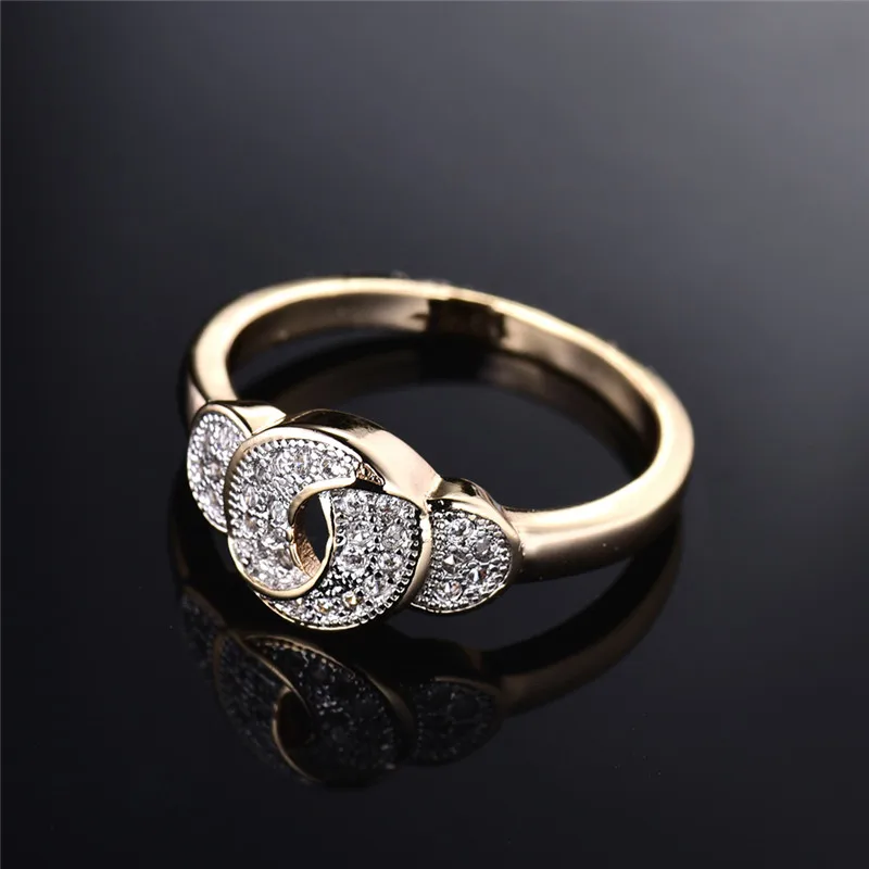 Женское кольцо с бантиком BUDONG infinity Золотое фианитом для свадьбы XUR278|ring knot|cubic zirconia