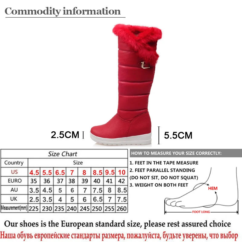 Gdgydh/Сапоги до колена; Красная Зимняя обувь; теплые женские зимние сапоги; женские сапоги на танкетке, визуально увеличивающие рост, с пряжкой; плюш; Большой размер 42