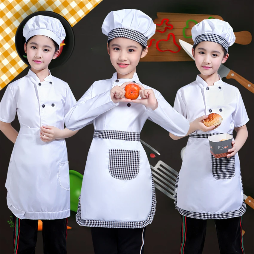 

New Children Cosplay for Kids Chef Costumes Chef Uniform Jacket Cap Aprons Clothing Set Kindergarten Kitchen Cook Wear Costume