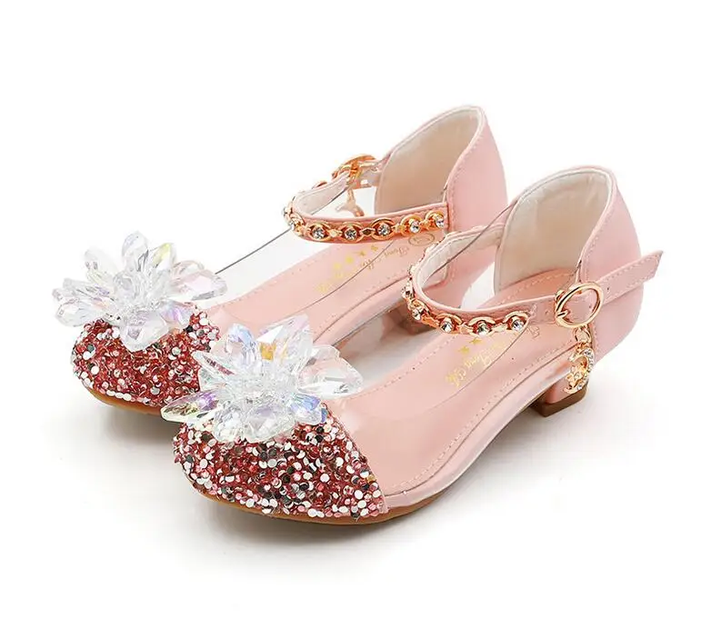 

Fashion Children's Sequins Shoes Enfants Baby Girls Wedding Princess Kids High Heels Dress Party Shoes For Girl Pink Silver