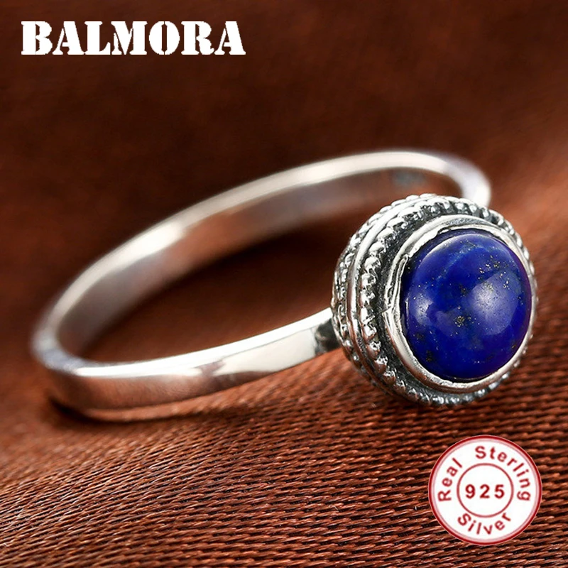 

BALMORA 100% Real 925 Sterling Silver Lapis Lazuli Rings for Women Lady Gift Retro Elegant Ring Sterling Silver Jewelry TRS20950