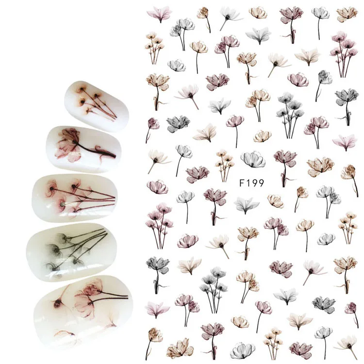 

1 Sheets 3D Nail Sticker Mixed Flower Dandelion Elegant Adhesive Craft Tips DIY Manicure Sticker Tips Gradient 3D Flowers