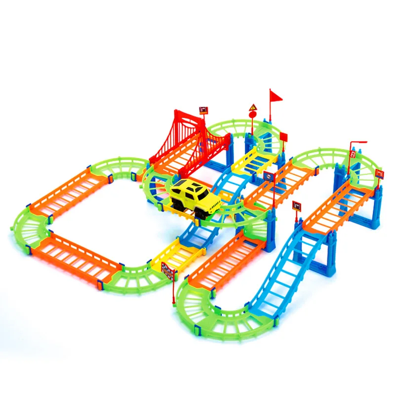 

74PCS 3D Two-layer Spiral Track Colorful Educational Roller Coaster Toy Electric Rail Car for Child Kids Gift 88 YJS Dr