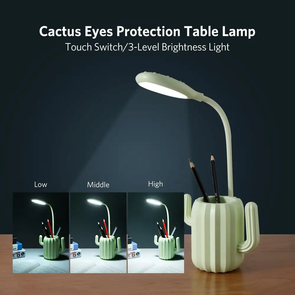  Multiuse Cactus LED Folding Desk Lamp 1200mA USB Charging Touch Switch Table Light Student Night Li