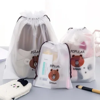 

5Pcs/lot Creative Portable Travel Cosmetics Bundle Pocket Cartoon Brown Bear Drawstring Portable Dust Bunch Pocket