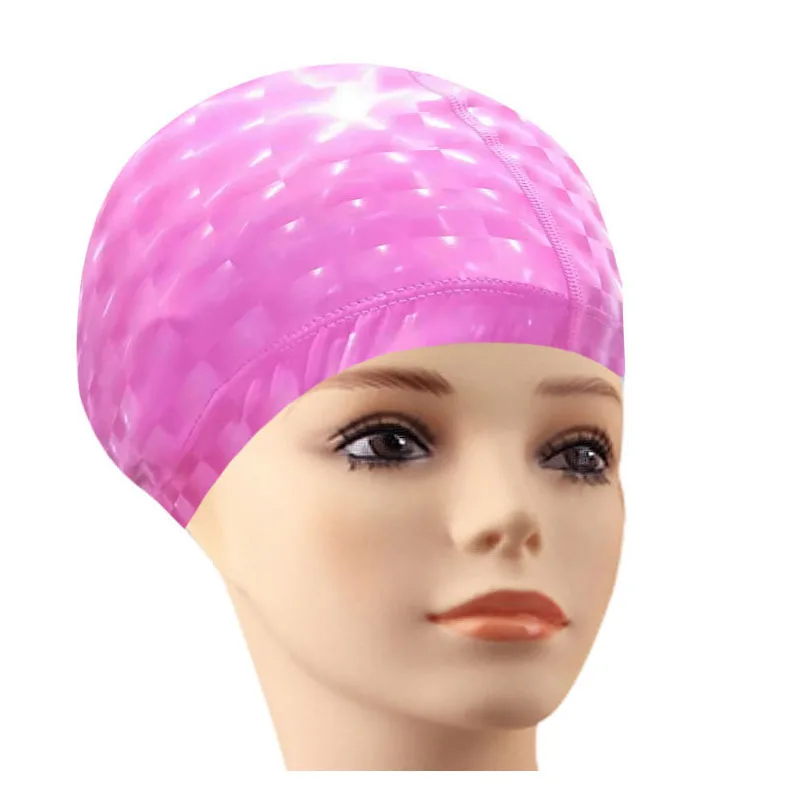 

2018 Ladies elastic waterproof PU fabric protection ear long hair sports swimming cap hat ladies swimming cap free solid color