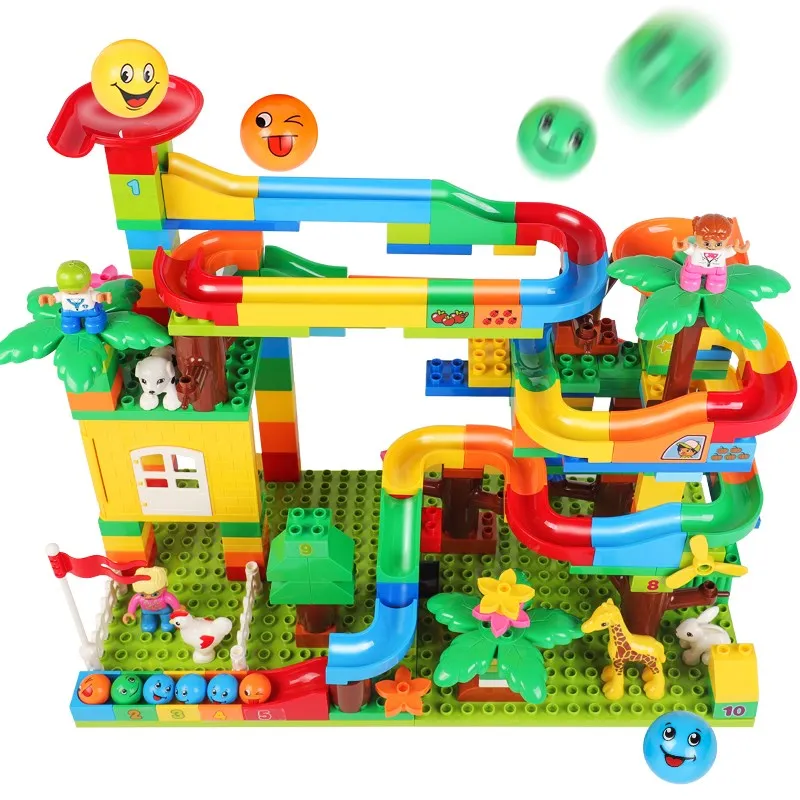 DIY Marble Race Run Maze Balls Track/Forest /Animal/Dinosaur Building Blocks Educational Bricks Compatible with Legoed Duploe 