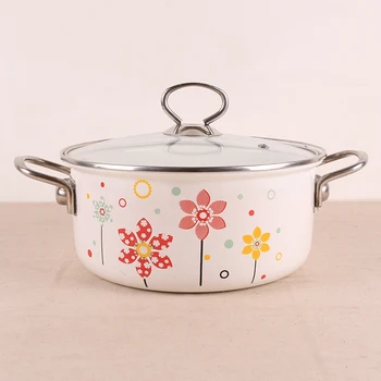 

European style porcelain enamel thickening double ears soup stainless steel handle glass lid stewpot stockpot saucepan 22cm