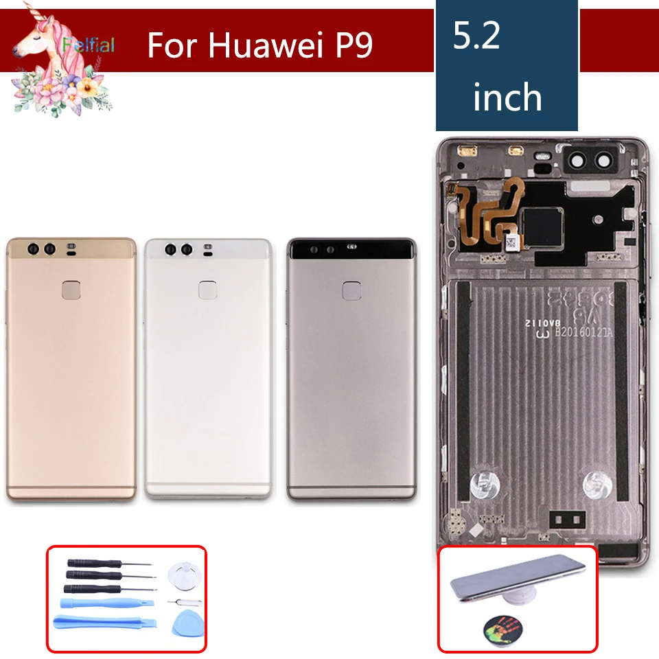 Для huawei P9 EVA-L09 EVA-L19 EVA-AL00 Корпус Батарея крышка отсека задняя корпуса Рама+ отпечатков пальцев Сенсор гибкий кабель