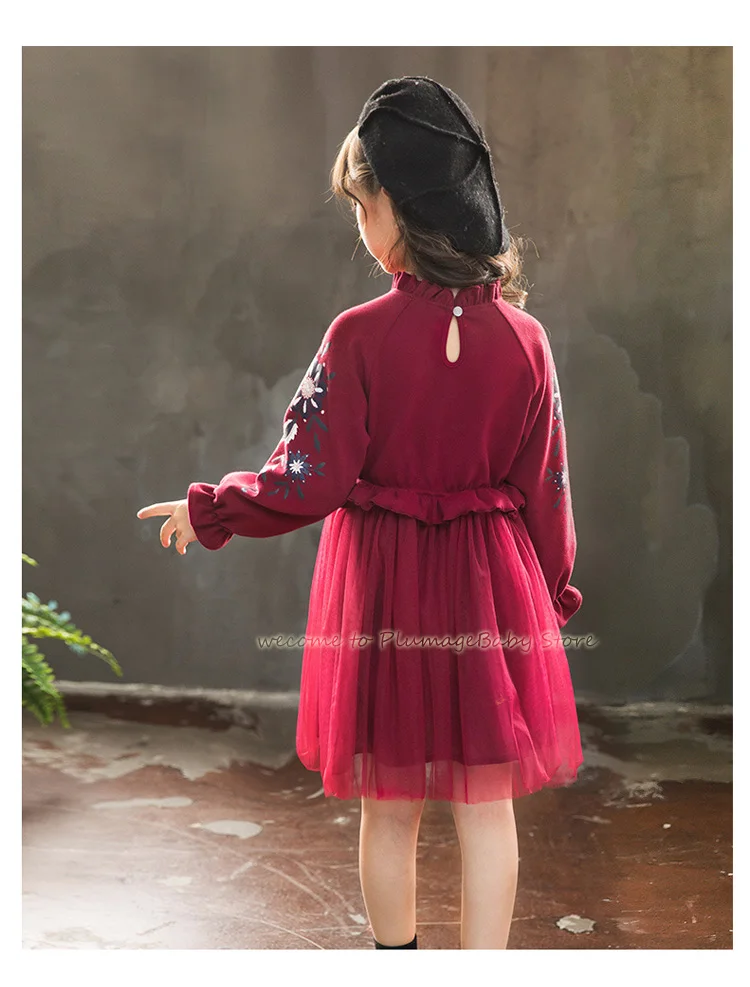 Весеннее элегантное платье с длинными рукавами и принтом костюм принцессы для детей от 3 до 12 лет Детские платья для девочек, Осеннее праздничное платье-пачка из тюля