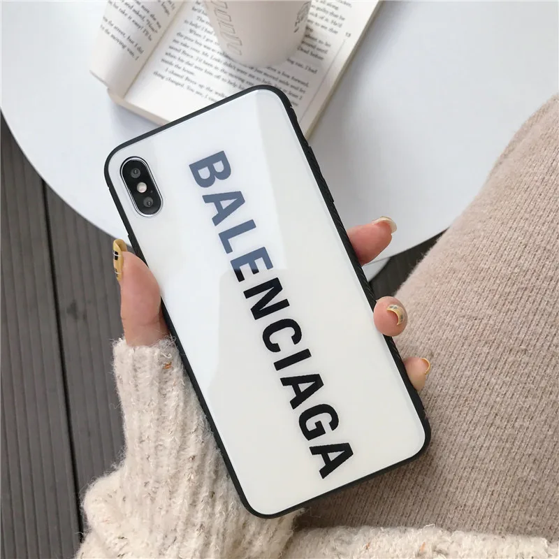 GYKZ Luxury France Paris Brand Hard Soft Edge Glass Phone Case For iPhone XS Max X XR 8 7 6 6S Plus Fashion BALENCI Sports Cover
