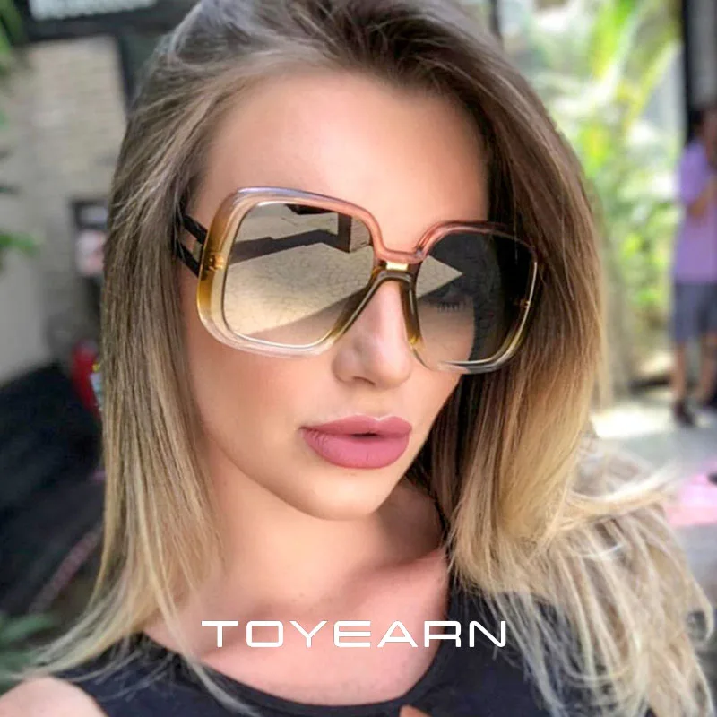 

TOYEARN FASHION Sexy Tricolor leopard Oversized Square Sunglasses Women Thick Frame Luxury Rivet Ladys Sun Glasses For Female