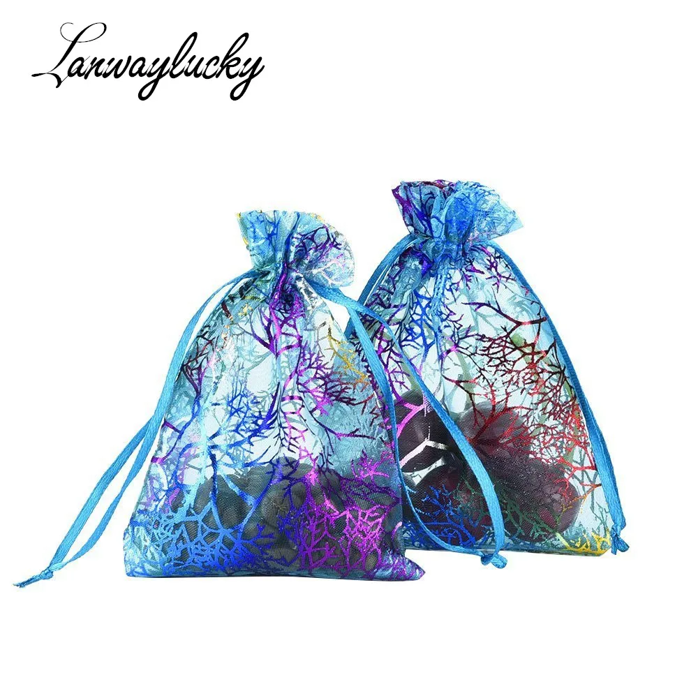 

50pcs/lot Wholesale 7x9cm Coralline Organza Jewelry Pouches Drawstring Gifts Bag Christmas Party Wedding Party Favor Gift Bags