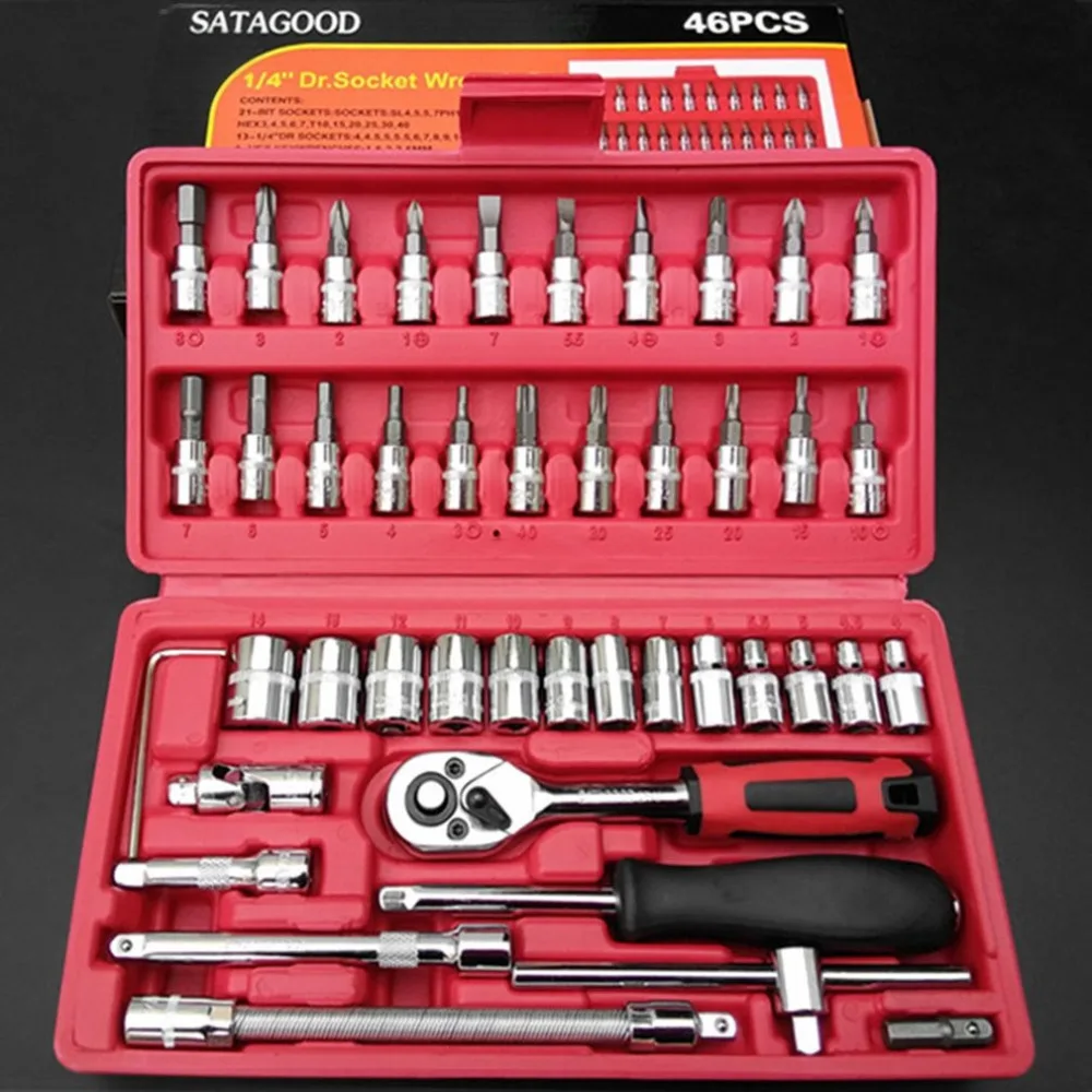 46pcs set Micro Standard Deep Metric Inch Assorted Socket Set Ratchet Tool Torque Wrench Set Car