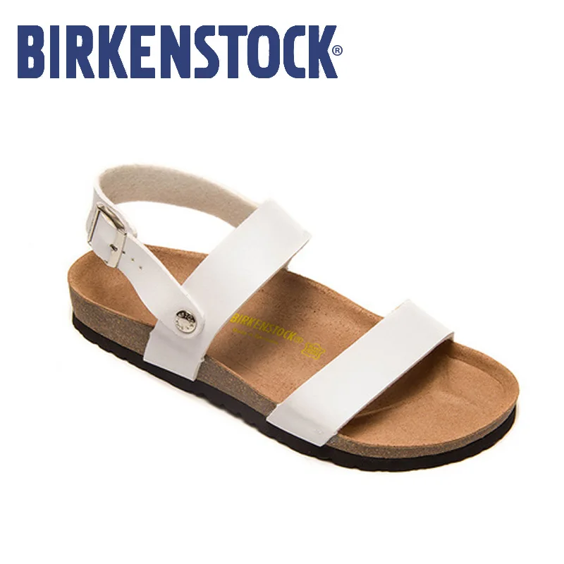 Birkenstock/сандалии; мужские и женские летние пляжные Мягкие Шлепанцы; модные кожаные вьетнамки на плоской подошве; Sandalias hombre Mujer EU35-46