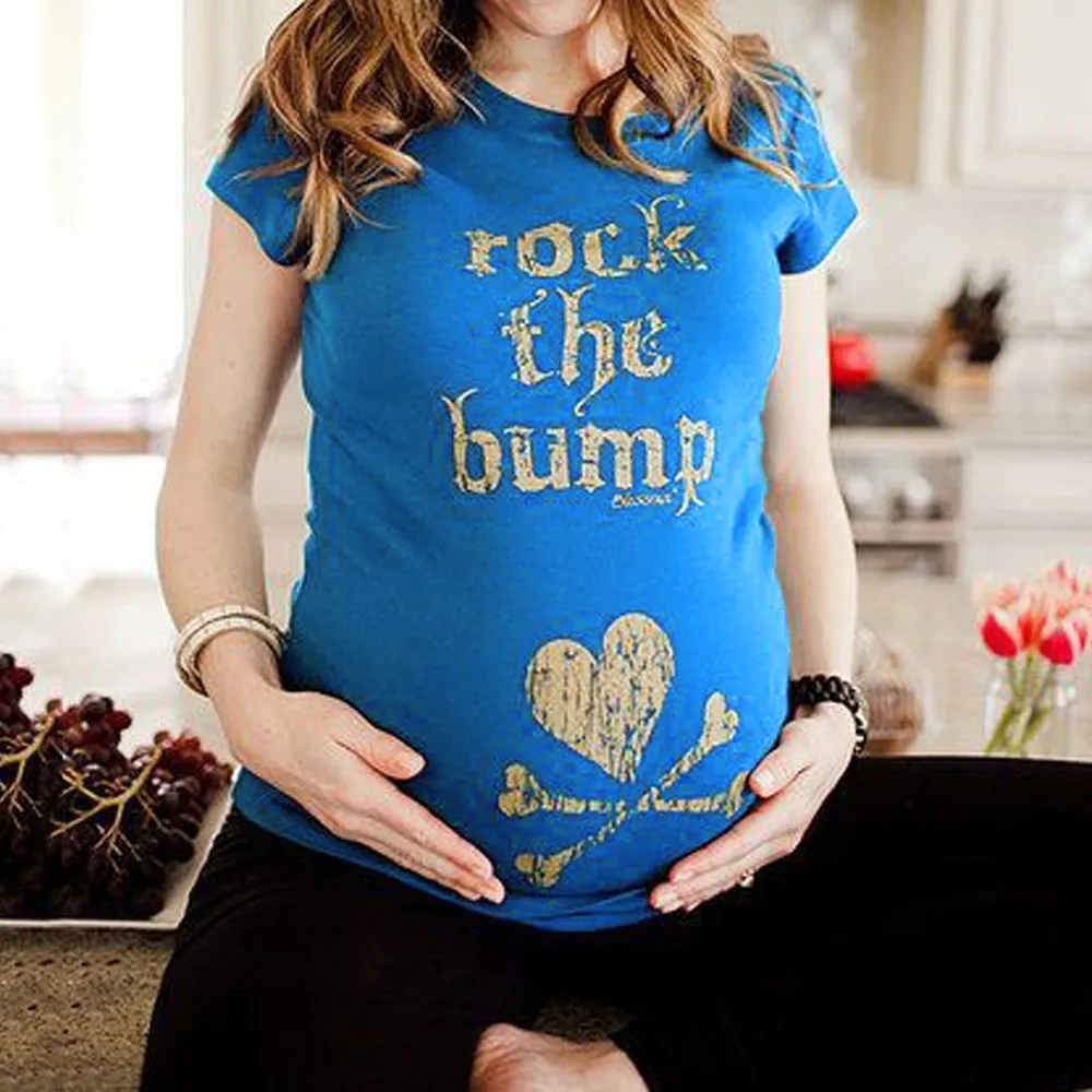CHAMSGEND Fashion Maternity Clothing T shirt Women Loose Rock the BUMP