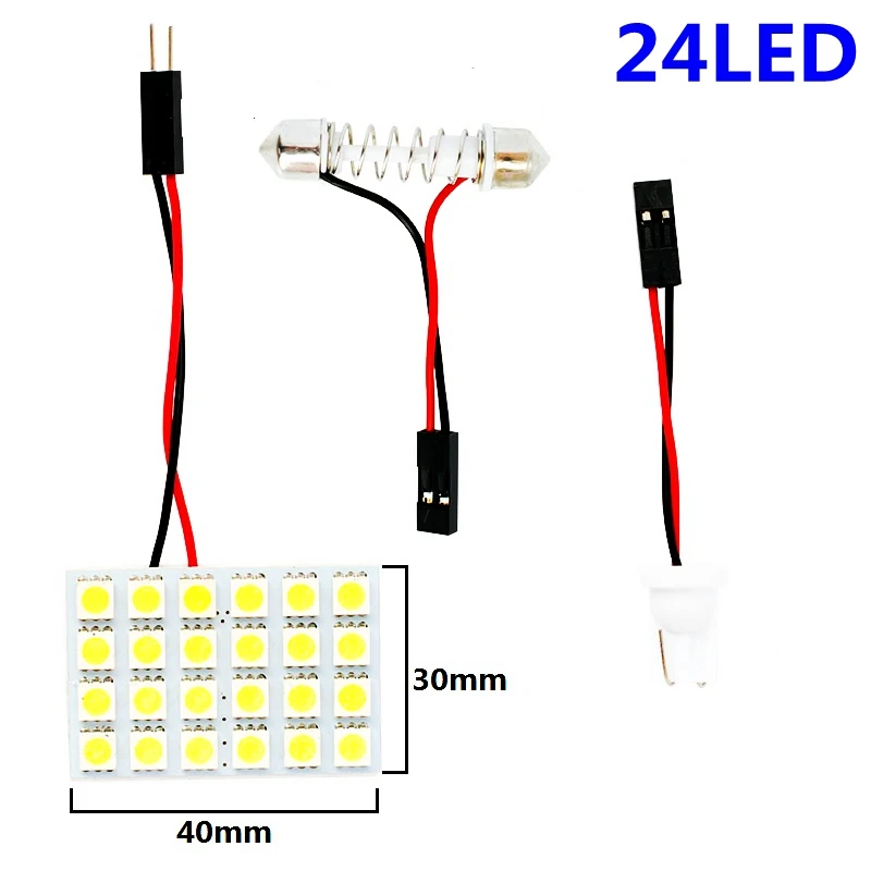 12 15 24 SMD 5050 светодиодный автоматический панельный светильник для чтения, купольная лампа для салона автомобиля, карта с T10 W5W C5W C10W, 2 адаптера - Испускаемый цвет: 24LED White