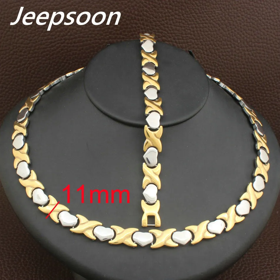 Goede Groothandel Nieuwste Fashion Rvs Zilver en goud kleur 11 MM Hart Ketting En Armband Sieraden SFKFBBEI