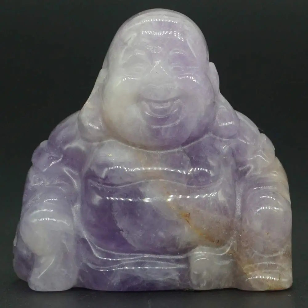 

Maitreya Buddha Figurine 1.4" Natural Amethyst Crystal Carved Reiki Statue Crafts Home Deocr