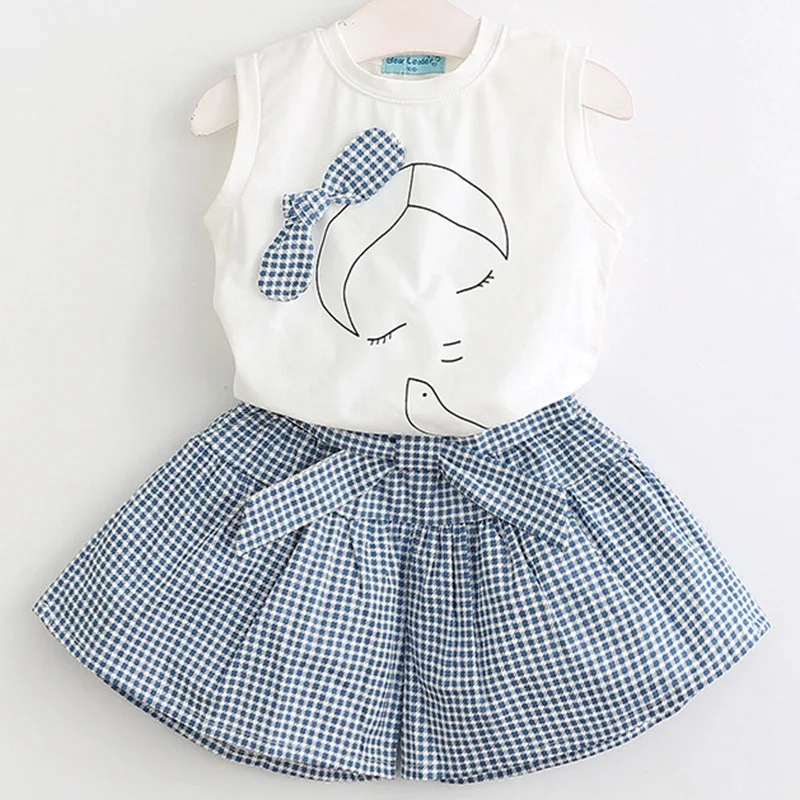 

2019 Girls Vest Top + Print Shorts Set Children Summer Causal Sets 2-7 yrs Baby Girl Tracksuit Suit Clothing Kids Clothes Outfit