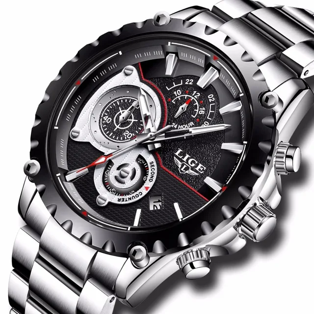 

Men Watch Top Brand LIGE Luxury Quartz Watch Men's Sports Chronograph Stainless Steel Waterproof Men's Watch relogio masculino