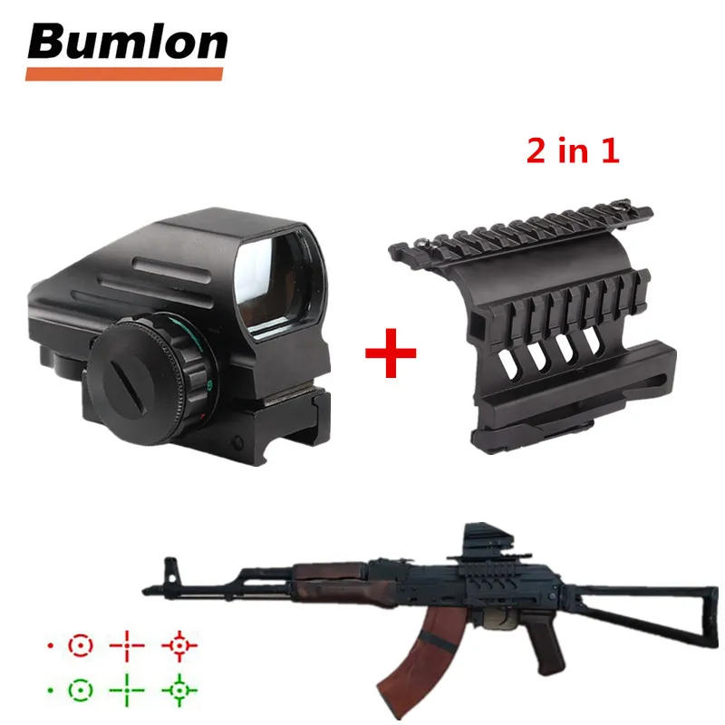 

New Tactical Reflex Red Green Laser 4 Reticle Holographic Projected Dot Sight Scope + AK Side Scope Mount Quick QD RL5-0032