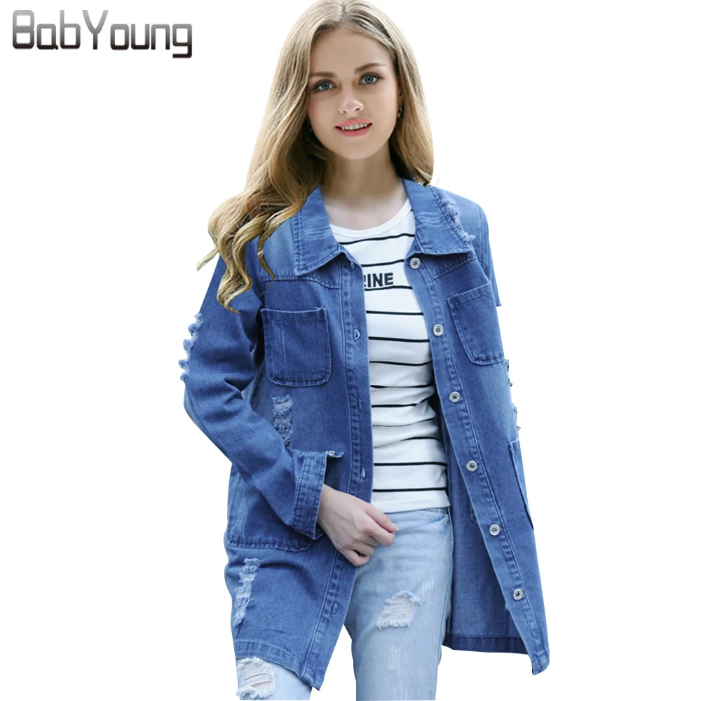 Aliexpress.com : Buy BabYoung 2017 Women's Long Denim Jackets Coat ...