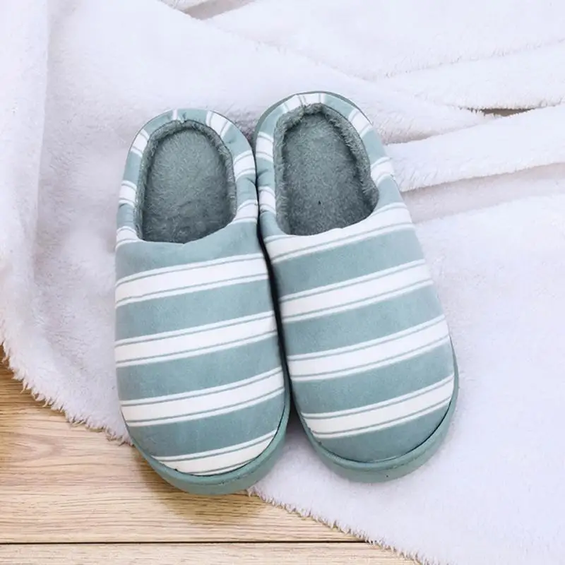 

Soft Cotton Shoes Autumn Winter Striped Slippers Women Indoor Home Slippers Mules Ladies Non-slip Warm Bedroom Slides