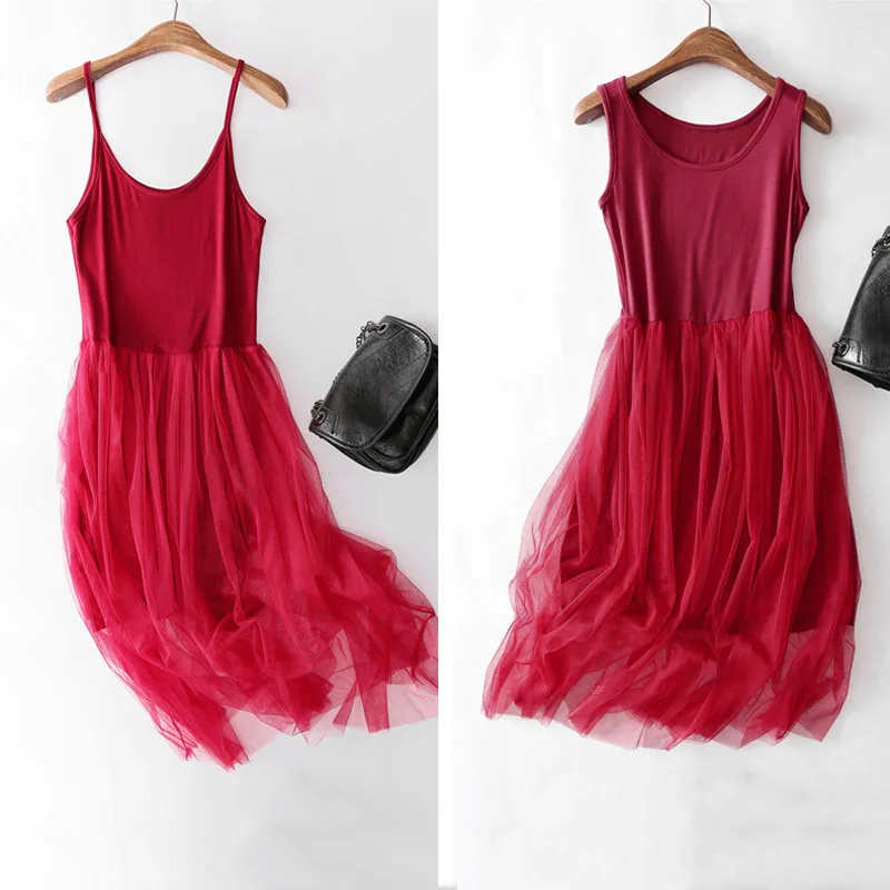 

2019 Spring Sleeveless sling Gauze Lace Dress Women Tunic Basic Long Dresses Summer Modal Mesh gray Sexy Dress