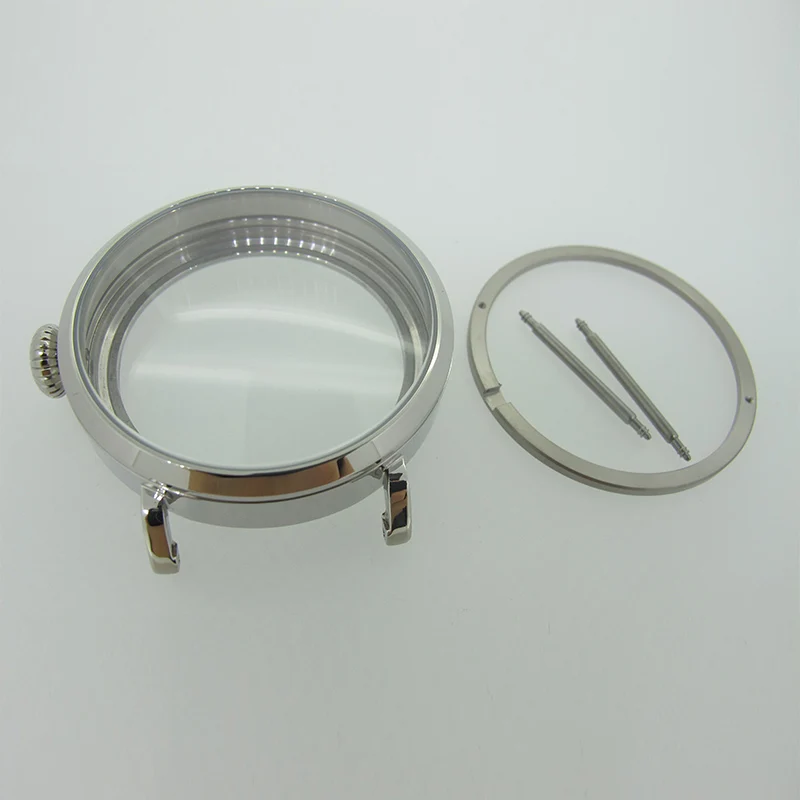46 мм Серебристый полированный PVD нержавеющая сталь Часы чехол подходит 6497 6498 механизм, часы часть Чехол с минеральным кристаллом стекло