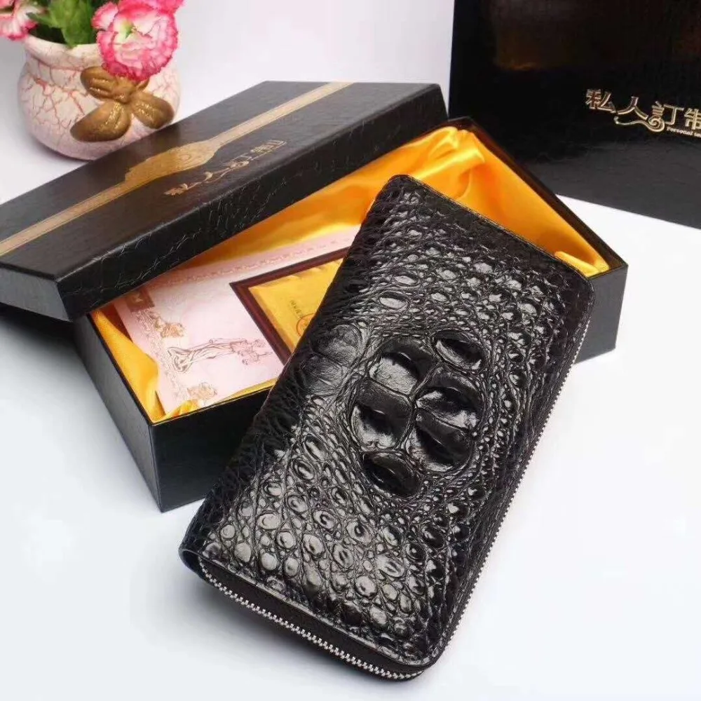 

100% genuine crocodile leather head skin wallet and purse excellent solid quality men business card credit card holder case