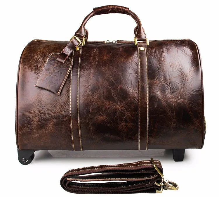 Новая мужская дорожная сумка из натуральной кожи винтажная коровья кожаная сумка для багажа дорожная сумка большой емкости чемодан для багажа на колесиках