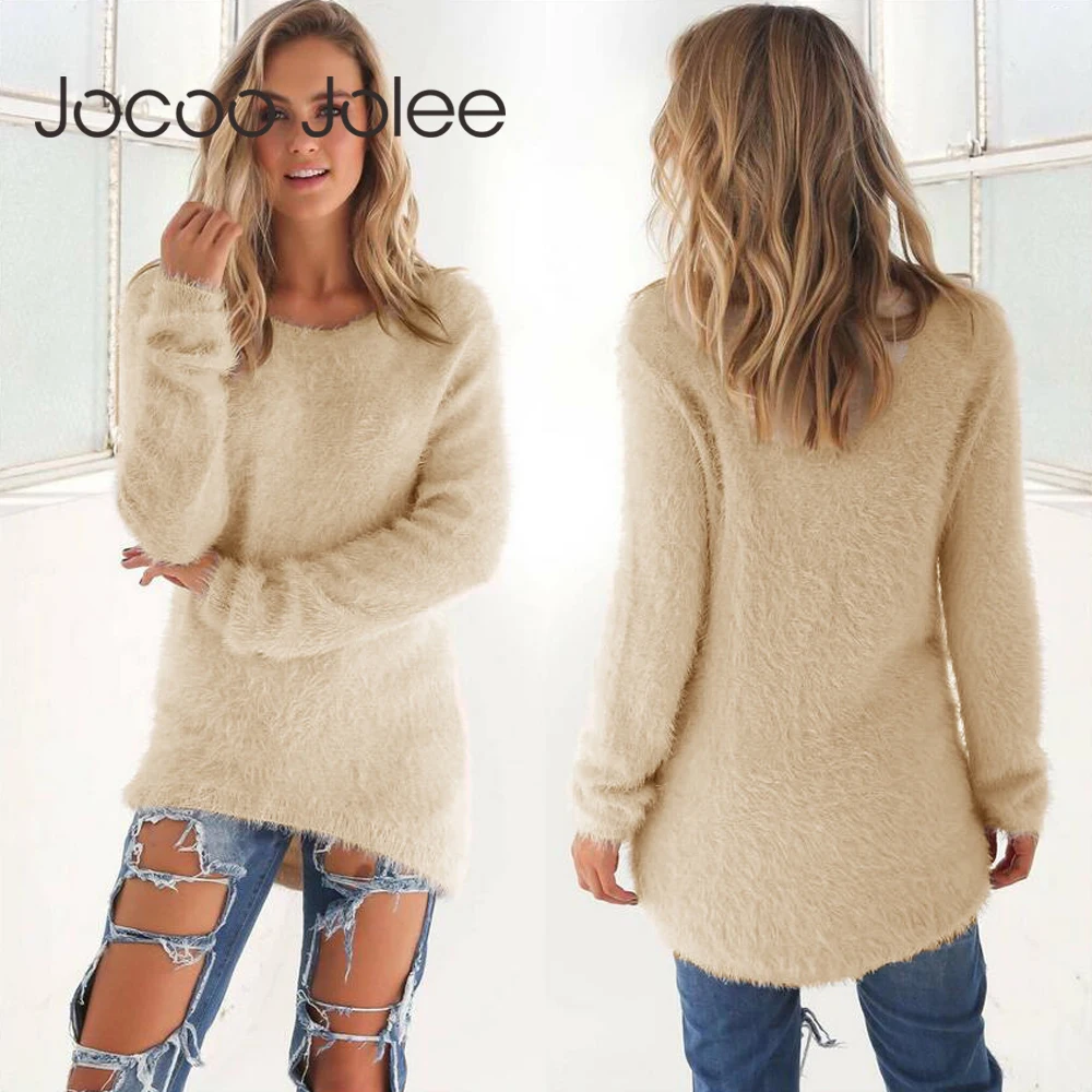 

Jocoo Jolee Autumn Winter Knitted Sweater Women Pullover O Neck Loose Plus Size Warm Sweater Female Casual Long Sweater